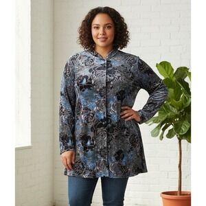 Vintage Notations Velvet Burnout Tunic Top‎ Plus Size 1X